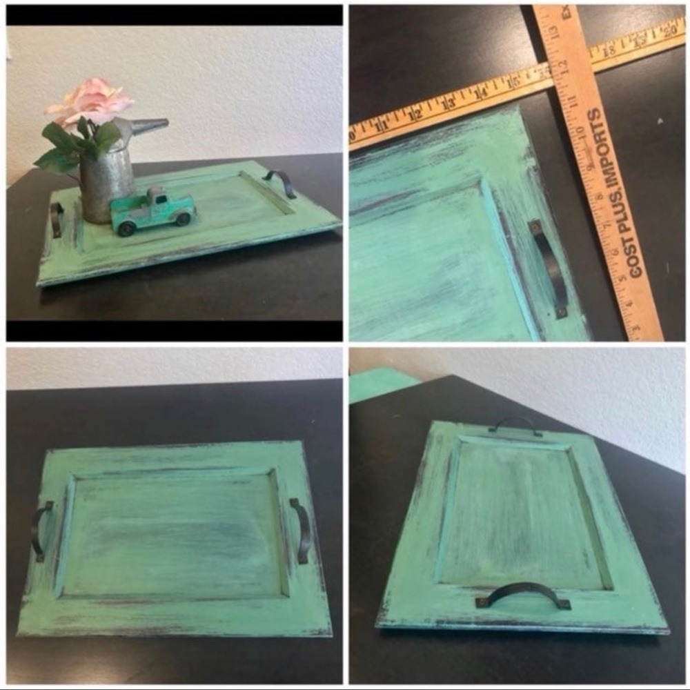 Rustic Green Wooden Serving Tray